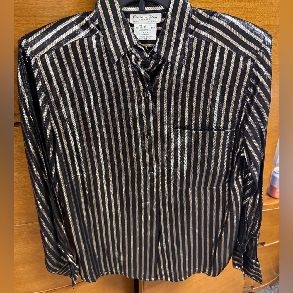 🌟Vintage Christian Dior🌟 Metallic Black & Gold chemise button down